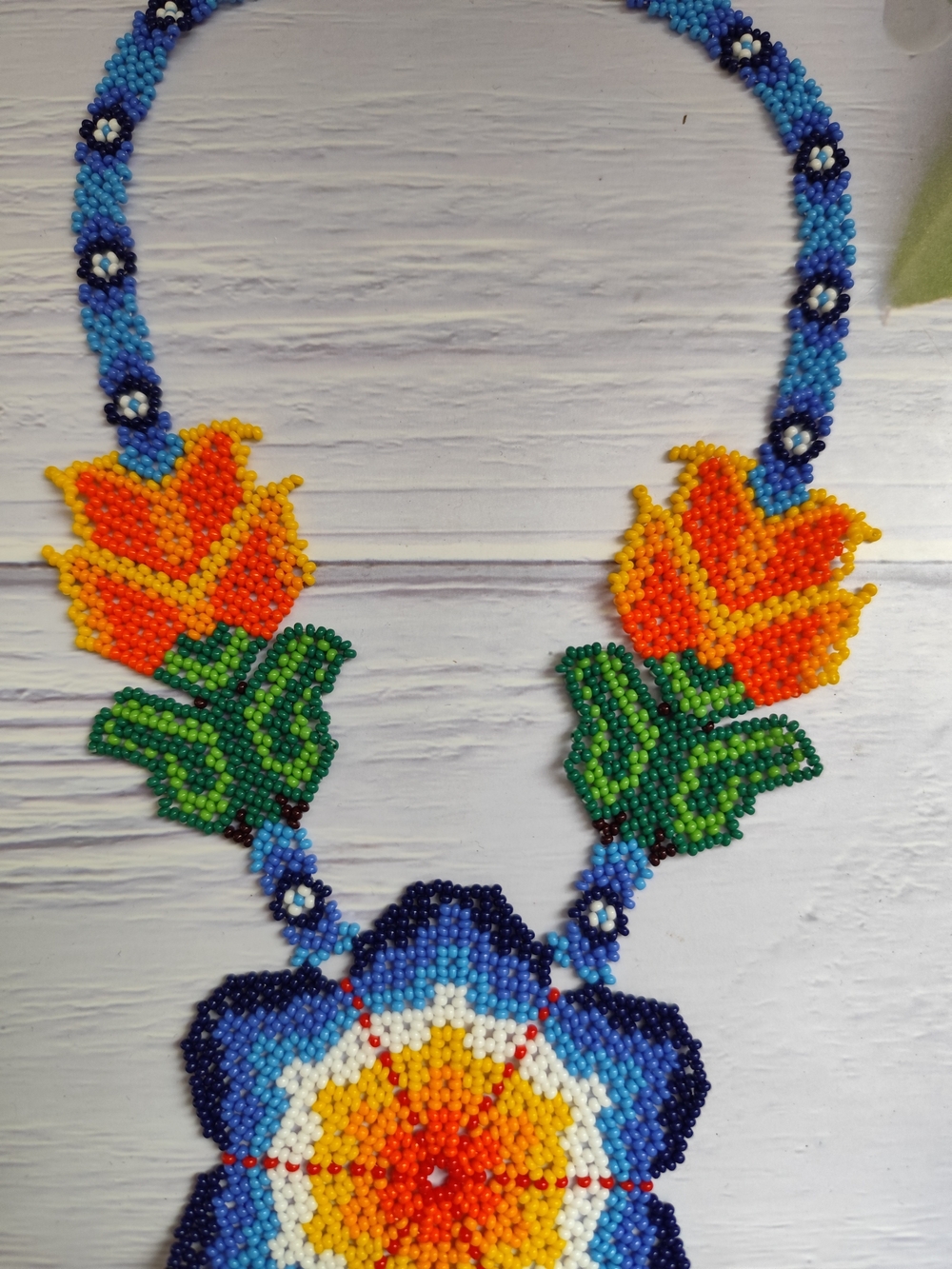Handmade Multicolor Beaded Flower Statement Necklace - Picture 4 of 7